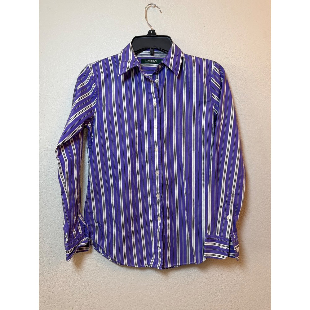 Lauren Ralph Lauren Purple White Striped Cotton Button Down Shirt XS